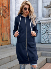 Load image into Gallery viewer, Womens Top-Full Size Zip-Up Longline Hoodie with Pockets | Coat & Jacket & Cardigan