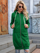 Load image into Gallery viewer, Womens Top-Full Size Zip-Up Longline Hoodie with Pockets | Coat & Jacket & Cardigan