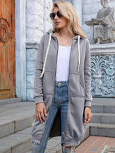 Load image into Gallery viewer, Womens Top-Full Size Zip-Up Longline Hoodie with Pockets | Coat & Jacket & Cardigan