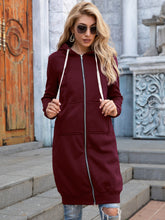 Load image into Gallery viewer, Womens Top-Full Size Zip-Up Longline Hoodie with Pockets | Coat & Jacket & Cardigan