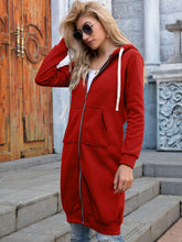 Load image into Gallery viewer, Womens Top-Full Size Zip-Up Longline Hoodie with Pockets | Coat & Jacket & Cardigan