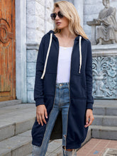 Load image into Gallery viewer, Womens Top-Full Size Zip-Up Longline Hoodie with Pockets | Coat & Jacket & Cardigan