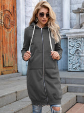 Load image into Gallery viewer, Womens Top-Full Size Zip-Up Longline Hoodie with Pockets | Coat & Jacket & Cardigan