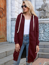 Load image into Gallery viewer, Womens Top-Full Size Zip-Up Longline Hoodie with Pockets | Coat & Jacket & Cardigan
