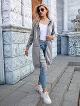 Load image into Gallery viewer, Womens Top-Full Size Zip-Up Longline Hoodie with Pockets | Coat & Jacket & Cardigan