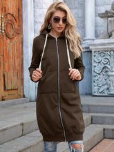 Load image into Gallery viewer, Womens Top-Full Size Zip-Up Longline Hoodie with Pockets | Coat & Jacket & Cardigan