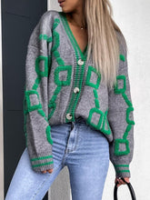 Load image into Gallery viewer, Womens Sweater-Geometric Dropped Shoulder Button Down Cardigan