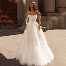 Load image into Gallery viewer, Strapless Wedding Dress- White Bridal Gowns w/ Sequined Flowers | Wedding Dresses