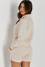 Load image into Gallery viewer, Womens Shorts Set-Half Button Sweatshirt and Shorts Active Set | Top