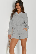 Load image into Gallery viewer, Womens Shorts Set-Half Button Sweatshirt and Shorts Active Set | Top