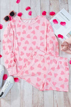 Load image into Gallery viewer, Womens Shorts Set-Heart Print Round Neck Top and Shorts Lounge Set | pajamas