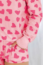 Load image into Gallery viewer, Womens Shorts Set-Heart Print Round Neck Top and Shorts Lounge Set | pajamas