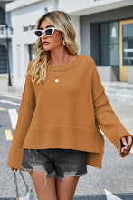 Load image into Gallery viewer, Womens Sweater-High-Low Slit Round Neck Long Sleeve Sweater | top