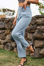 Load image into Gallery viewer, Blue Jeans-High Waist Loose Fit Ankle Slit Jeans | Blue Jeans