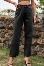 Load image into Gallery viewer, Blue Jeans-High Waist Loose Fit Ankle Slit Jeans | Blue Jeans