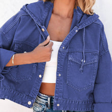 Load image into Gallery viewer, Womens Jacket-Hooded Dropped Shoulder Denim Jacket