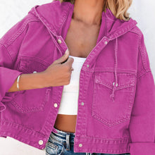 Load image into Gallery viewer, Womens Jacket-Hooded Dropped Shoulder Denim Jacket