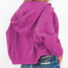 Load image into Gallery viewer, Womens Jacket-Hooded Dropped Shoulder Denim Jacket