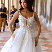 Load image into Gallery viewer, Lace Wedding Dress-Illusion Top Applique Bridal Gown | Wedding Dresses