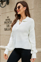 Load image into Gallery viewer, Womens Sweater-Johnny Collar Lantern Sleeve Sweater