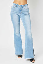 Load image into Gallery viewer, Judy Blue Jeans-Mid Rise Raw Hem Slit Flare Jeans | Blue Jeans