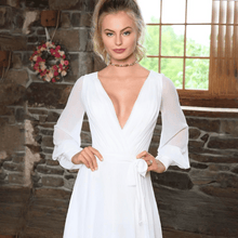 Load image into Gallery viewer, Simple Beach Wedding Dress-Long Sleeve Chiffon Bridal Gown | Wedding Dresses