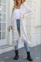 Load image into Gallery viewer, Womens Sweater-Multicolored Open Front Fringe Hem Cardigan | Coat & Jacket & Cardigan