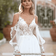 Load image into Gallery viewer, Beach Wedding Dress-Off Shoulder Floral Lace Wedding Dress | Wedding Dresses