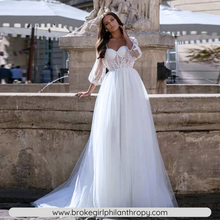 Load image into Gallery viewer, Beach Wedding Dress-Romantic Lace Puff Sleeve Bridal Gown