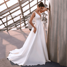 Load image into Gallery viewer, Satin Wedding Dress-A Line Criss-Cross Bridal Gown | Wedding Dresses
