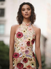 Load image into Gallery viewer, Womens Party Dress-Sexy Halter Mini Length 3D Floral Party Dress | Wedding & Bridal Party Dresses