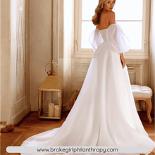 Load image into Gallery viewer, A Line Wedding Dress-Strapless Bridal Gown Detachable Puff Sleeves | Wedding Dresses