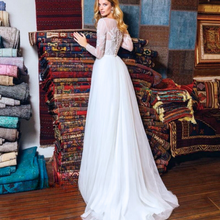 Load image into Gallery viewer, Long Sleeve Wedding Dress with Lace Applique & A Line Design