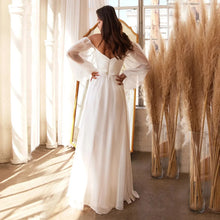 Load image into Gallery viewer, A Line Wedding Dress-V-Neck Off Shoulder Bridal Gown | Wedding Dresses