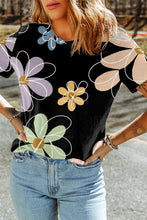 Load image into Gallery viewer, Womens Floral TShirt | Flower Round Neck Short Sleeve T-Shirt | Top