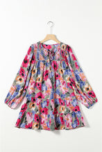 Load image into Gallery viewer, Multicolour Floral Tie Neck Bubble Sleeve Shift Dress | Dresses/Floral Dresses