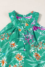 Load image into Gallery viewer, Green Floral Print Top | Frill Printed Grecian Tank
