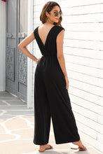 Load image into Gallery viewer, Black Deep V Pleated Crisscross Wide Leg Backless Jumpsuit | Bottoms/Jumpsuits & Rompers