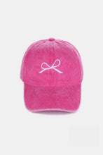 Load image into Gallery viewer, Pink Cotton Sports Hat | Bow Embroidered Washes Caps