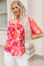 Load image into Gallery viewer, Fiery Red Floral Print Wide Sleeve Blouse | Tops/Blouses & Shirts