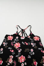 Load image into Gallery viewer, Black Floral Spaghetti Straps Strappy Back Tank Top | Tops/Tank Tops