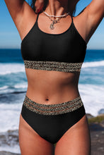 Load image into Gallery viewer, Black Rose Leopard Mesh Trim 2pcs Bikini Swimsuit | Swimwear/Bikinis