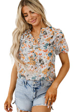 Load image into Gallery viewer, Multicolor Split V Neck Puff Sleeve Flower Print Blouse | Tops/Blouses & Shirts