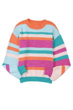 Load image into Gallery viewer, Multicolor Striped Knit Drop Shoulder Puff Sleeve Sweater | Tops/Sweaters & Cardigans
