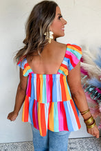 Load image into Gallery viewer, Red Stripe Ruffled Straps Babydoll Tank Top | Tops/Tank Tops