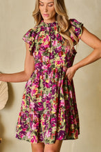 Load image into Gallery viewer, Mini Dress | Ruffled Printed Mock Neck Cap Sleeve Dress