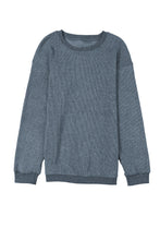 Load image into Gallery viewer, Pullover Sweatshirt | Blue Solid Ribbed Knit Round Neck
