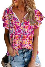 Load image into Gallery viewer, Fiery Red Flutter Sleeves Floral Print Top | Tops/Tops & Tees