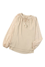 Load image into Gallery viewer, Beige Leopard Mesh Bubble Sleeve Split Neck Blouse | Tops/Blouses & Shirts