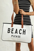 Load image into Gallery viewer, White BEACH PLEASE Print Large Canvas Tote Bag | Shoes & Bags/Handbags